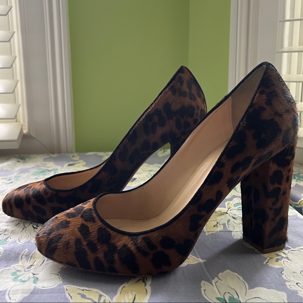 J Crew Collection Leopard Print Block Heels Size 8